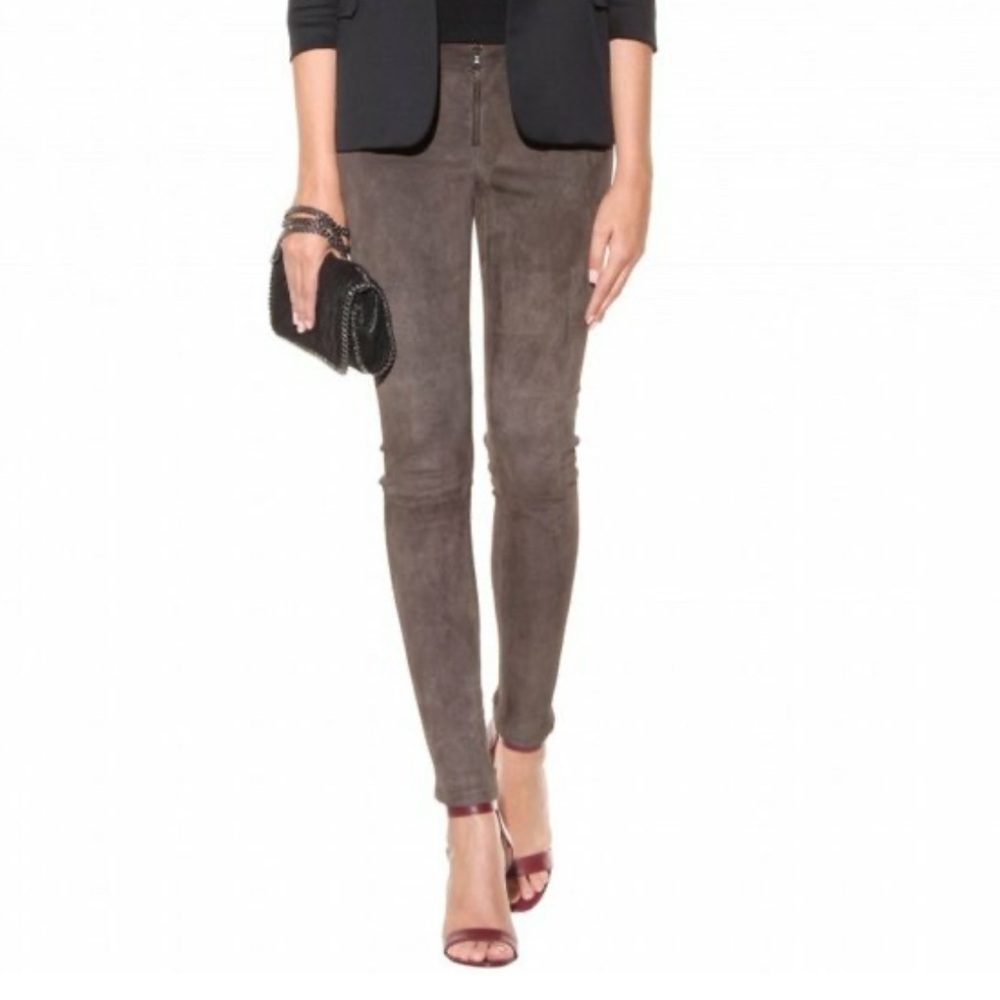 Alice + Olivia Taupe Low Rise Lamb Leather Suede Leggings Size 0 - Picture 4 of 11